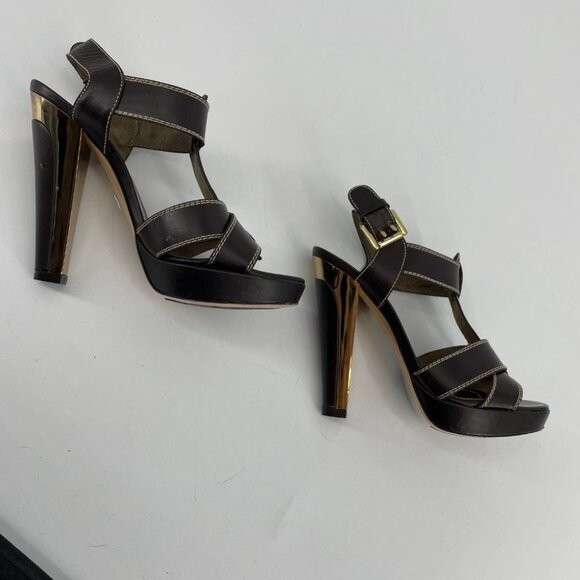 Barbara Bui brown  gold strappy buckle high heel sandals - Picture 11 of 16